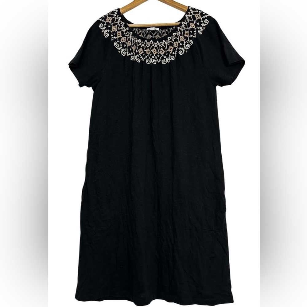 J. Jill 100% Cotton Black and Cream Embellished Sundress with Pockets